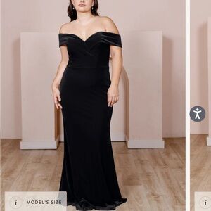 REVELRY Bardot velvet Bridesmaid dress